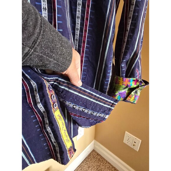 Robert Graham Navy Striped Fire Hydrant Flip Cuffs button down shirt men's XL - Picture 4 of 12